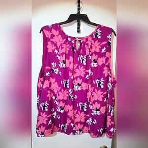 Liz Claiborne Plus Size 4X Keyhole Neck Sleeveless Blouse Pink Floral